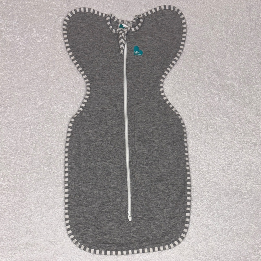 Love to Dream stretch Gray Swaddle with Striped Trim newborn Euc